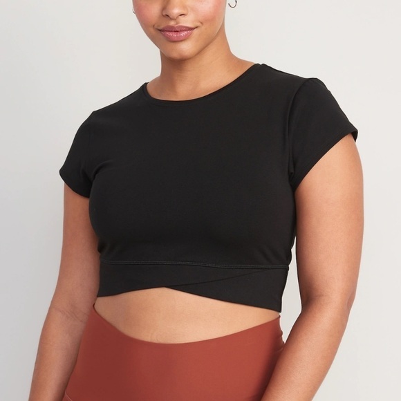 NWT Old Navy Short Sleeve Crossover Cropped Top Black Jack - Picture 6 of 10